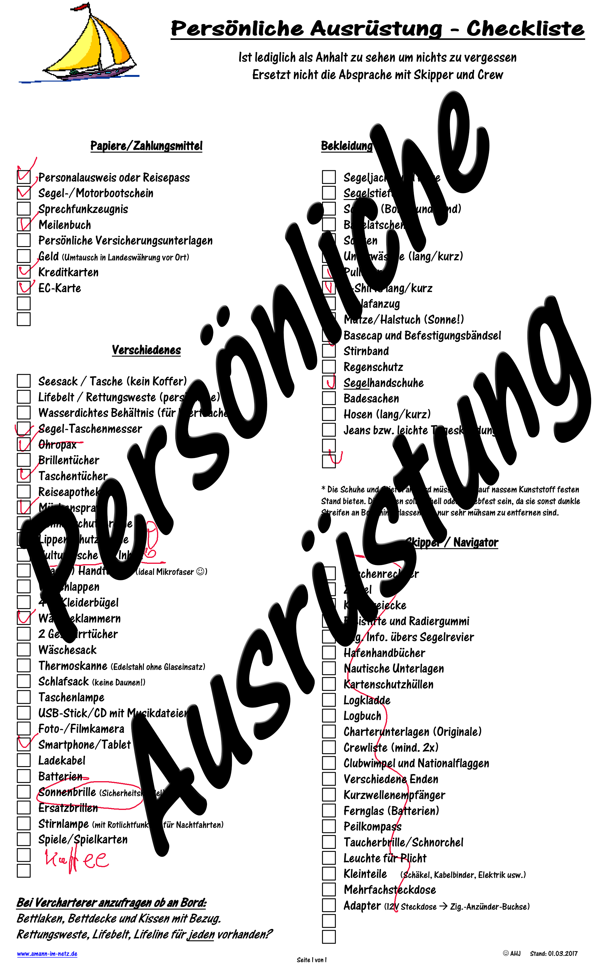 Persönliche Ausrüstung - Checkliste
